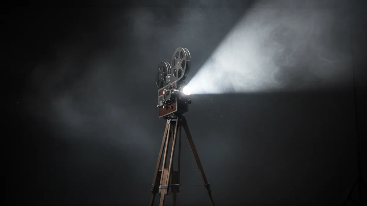 Vintage Filmprojektor mit Lichtstrahl im Dunkel